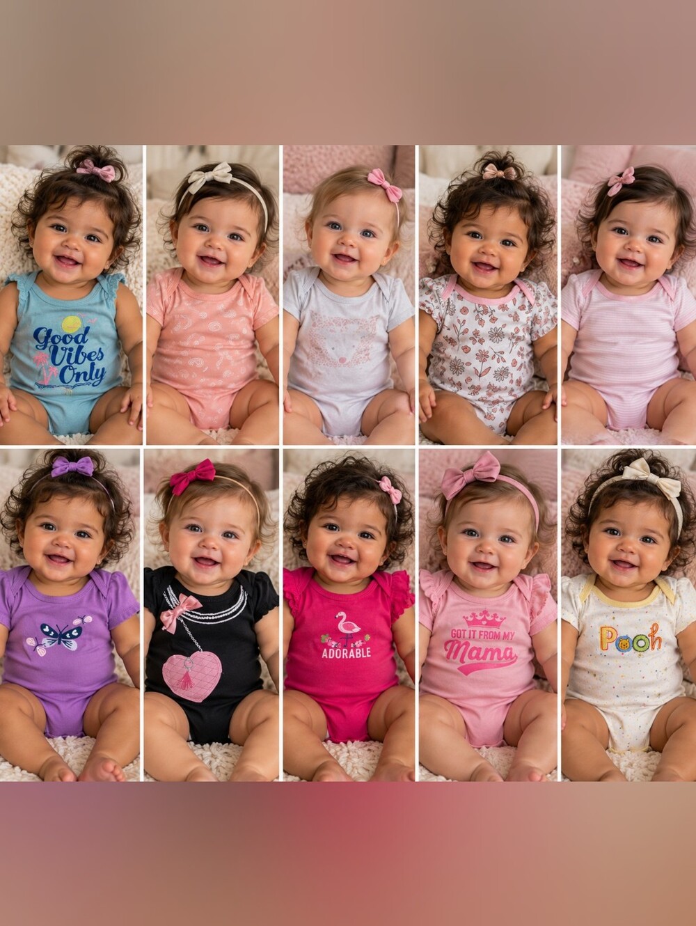 New Born/0 - 3 Months Onsies Bodysuits - Baby Girls - 10 Count